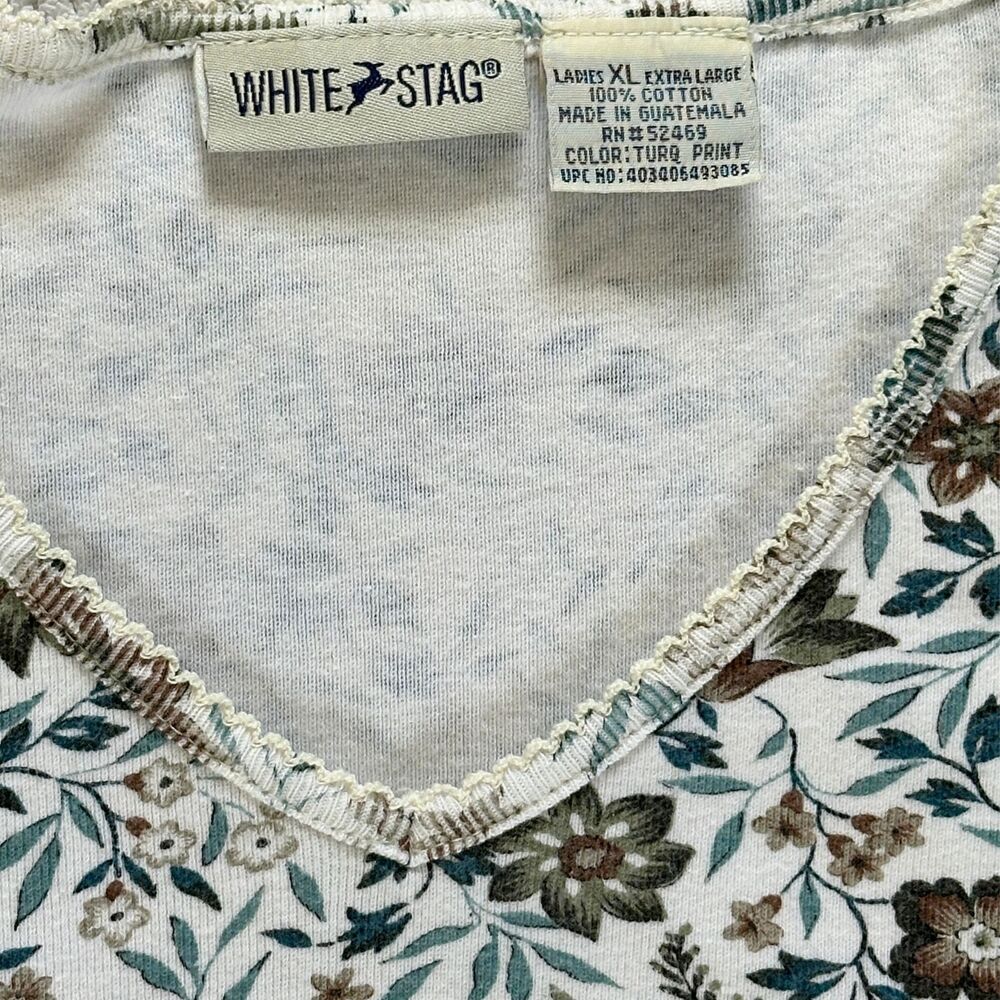 White Stag Floral Top XL Cotton Short Sleeve Casual Cottagecore Vintage Style - Picture 3 of 8